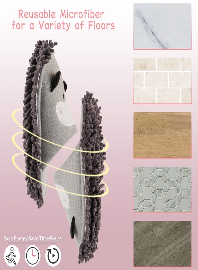 Frjjthchy Cartoon Dog Mop Slippers Microfiber Clean Dusting Slippers Detachable Mopping Shoes for Office Home Room (Gray) - Image 4