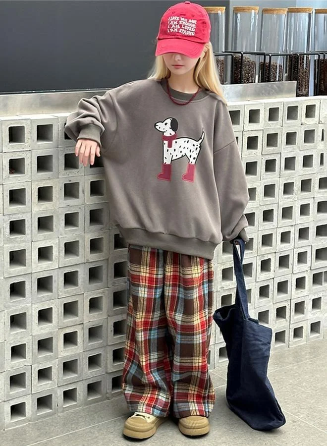 Take Two Take Two Graphic Print Sweatshirt and Plaid Pants Set