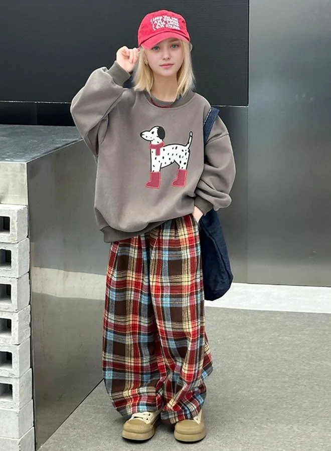 Take Two Take Two Graphic Print Sweatshirt and Plaid Pants Set