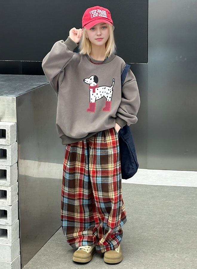 Take Two Graphic Print Sweatshirt and Plaid Pants Set - Image 1