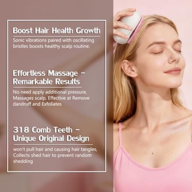 Scalp Massager Hair Growth - Electric Head Massager Brush - Unique Birthday Gifts for Women - Sonic Vibration Comb for Stimulating Follicles - Relax Scalp Stress for Mom - Pink - Image 3