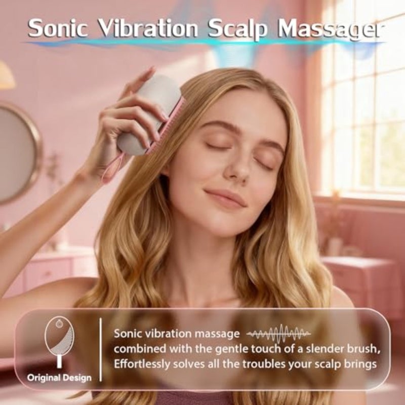 Scalp Massager Hair Growth - Electric Head Massager Brush - Unique Birthday Gifts for Women - Sonic Vibration Comb for Stimulating Follicles - Relax Scalp Stress for Mom - Pink - Image 2