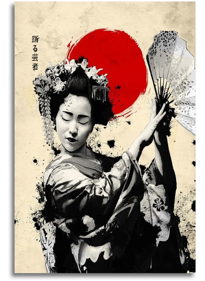 Home Trove - GENGSHENG Vintage Japanese Samurai Dancing Geisha Poster Canvas Painting Wall Art Picture Print Room Home Decor Unframed 12 x18 inches - Image 1