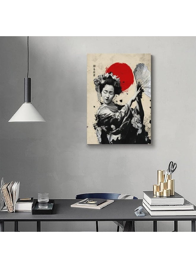 Home Trove - GENGSHENG Vintage Japanese Samurai Dancing Geisha Poster Canvas Painting Wall Art Picture Print Room Home Decor Unframed 12 x18 inches - Image 1