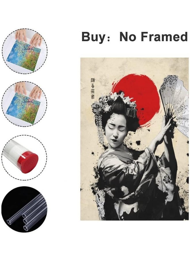 Home Trove - GENGSHENG Vintage Japanese Samurai Dancing Geisha Poster Canvas Painting Wall Art Picture Print Room Home Decor Unframed 12 x18 inches - Image 1