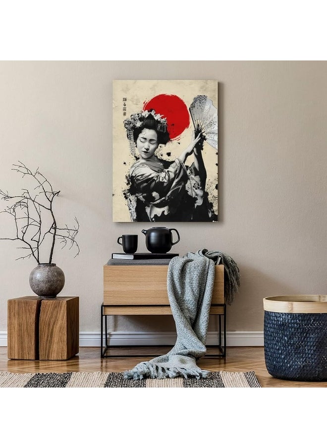 Home Trove - GENGSHENG Vintage Japanese Samurai Dancing Geisha Poster Canvas Painting Wall Art Picture Print Room Home Decor Unframed 12 x18 inches - Image 1