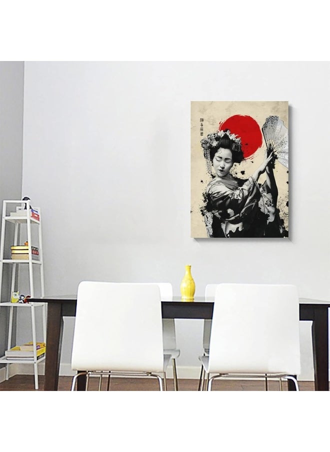 Home Trove - GENGSHENG Vintage Japanese Samurai Dancing Geisha Poster Canvas Painting Wall Art Picture Print Room Home Decor Unframed 12 x18 inches - Image 1