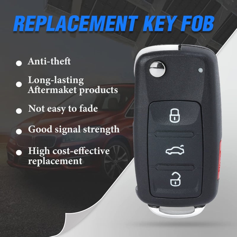 Keymall Flip Key Fob Keyless Entry Remote Control Replacement for Volkswagen Eos Golf GTI Jetta Tiguan Touareg Passat Beetle CC 2011-2016 FCC ID:NBG010180T P/N:5K0 837 202 AE ID48 Chip 3+1 Buttons - Image 4
