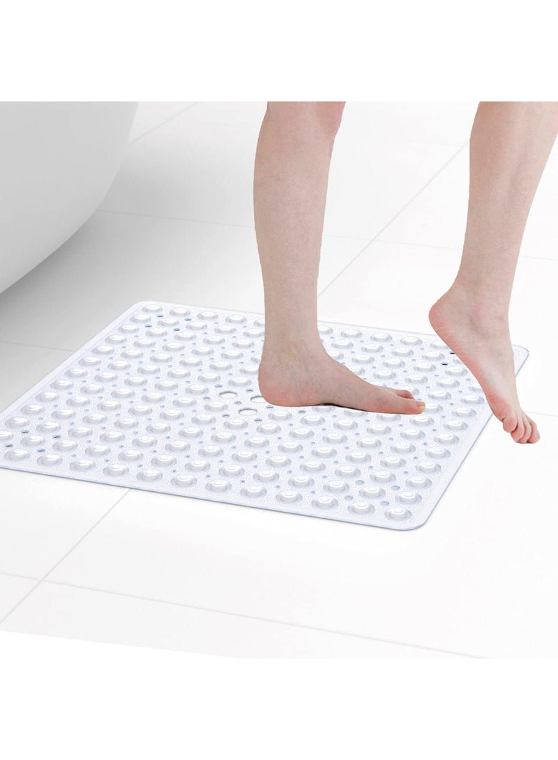 Sweet seven حصيرة دش مربعة بيضاء شفافة - 53x53 سم غير قابلة للانزلاق مضادة للعفن، حصيرة مطاطية مضادة للبكتيريا مع أكواب شفط وفتحات تصريف، قابلة للغسل في الغسالة - Image 1