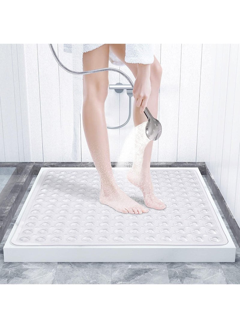 Sweet seven حصيرة دش مربعة بيضاء شفافة - 53x53 سم غير قابلة للانزلاق مضادة للعفن، حصيرة مطاطية مضادة للبكتيريا مع أكواب شفط وفتحات تصريف، قابلة للغسل في الغسالة - Image 2