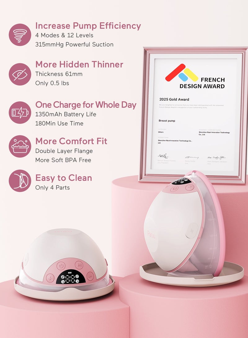 Paruu مضخة ثدي كهربائية قابلة للارتداء P20 بدون استخدام اليدين مع شفط قوي، ضوضاء منخفضة، 4 أوضاع و 12 مستوى - Image 2