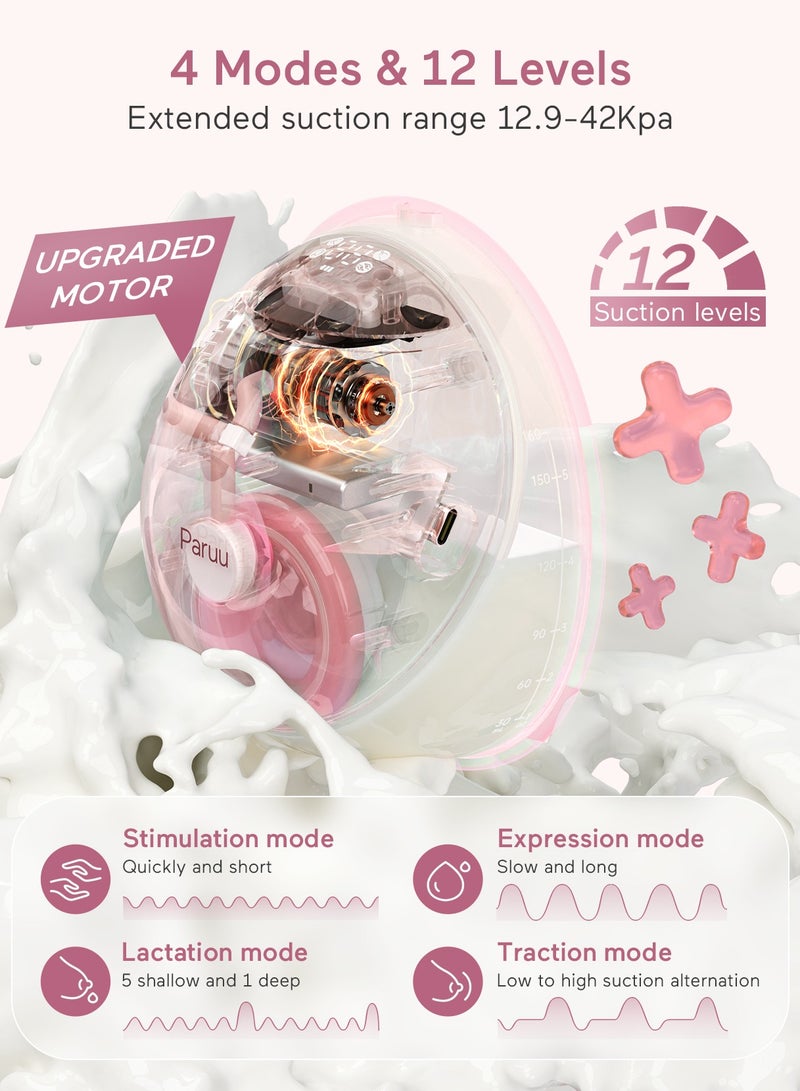 Paruu مضخة ثدي كهربائية قابلة للارتداء P20 بدون استخدام اليدين مع شفط قوي، ضوضاء منخفضة، 4 أوضاع و 12 مستوى - Image 3