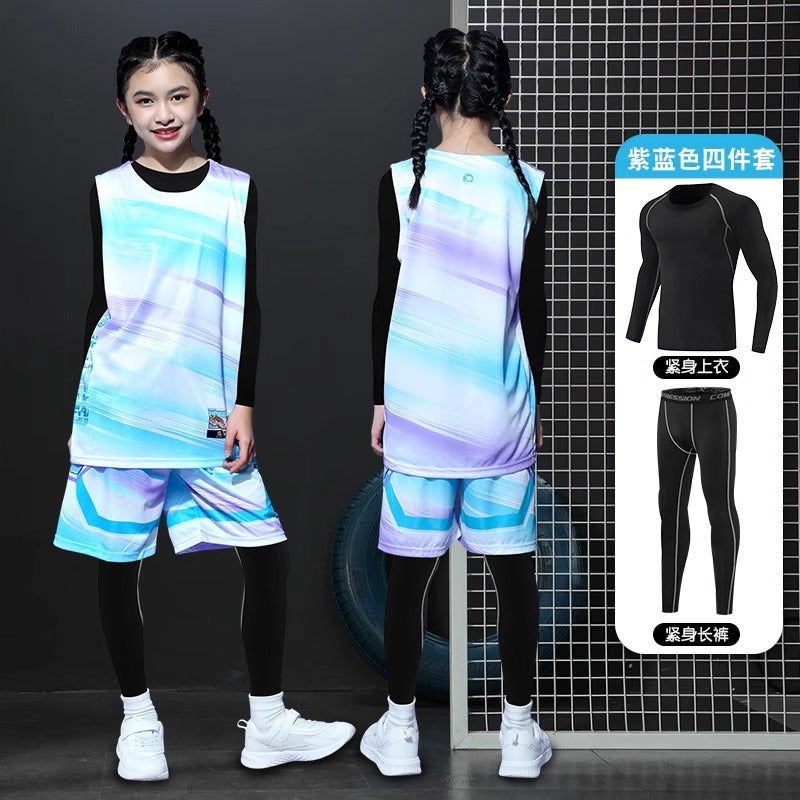Children'S Basketball Uniform Jersey Boys And Girls Base Quick-Drying Tight Clothes Four-Piece Competition Training Suit - Image 1