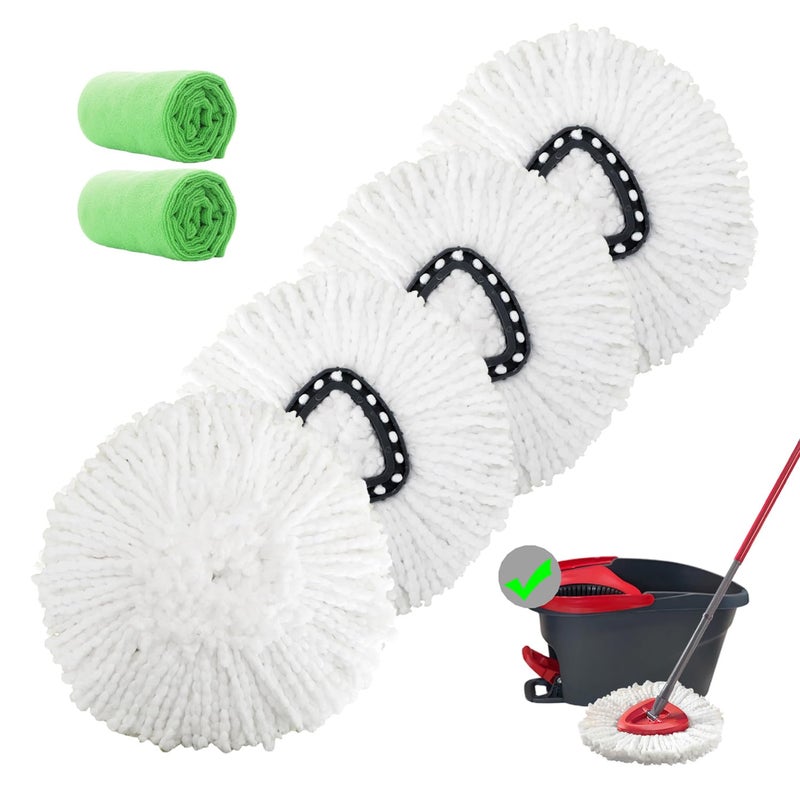 4 Pack Spin Mop Replacement Heads Microfiber Mop Refills Replace Heads Safe for All Hardsurfaced Floors Includes 2 Extra Microfiber Cleaning Cloths