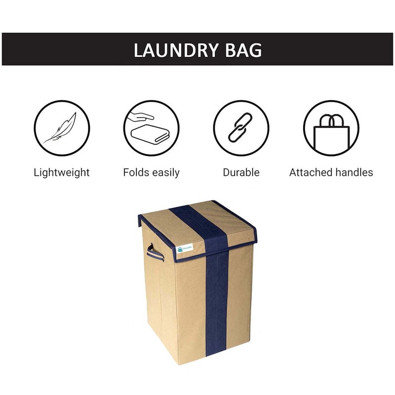 Unicrafts Laundry Bag for Clothes 68 L Laundry Basket With Lid Durable and Collapsible Laundry storage Bag with Side Handles Clothes Toys Storage Foldable Laundry Bag for Dirty Clothes Combo Pack of 2 Pc BeigeBlue - Image 5