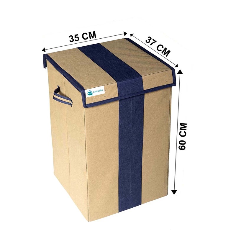 Unicrafts Laundry Bag for Clothes 68 L Laundry Basket With Lid Durable and Collapsible Laundry storage Bag with Side Handles Clothes Toys Storage Foldable Laundry Bag for Dirty Clothes Combo Pack of 2 Pc BeigeBlue - Image 4