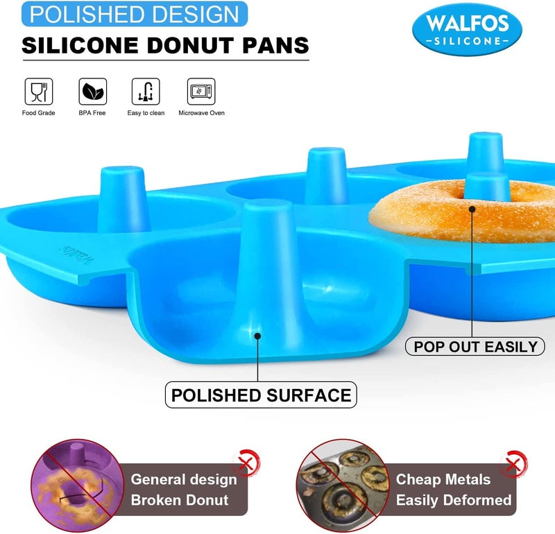 Walfos Silicone Donut Mold - Non-Stick Silicone Doughnut Pan Set, Just Pop Out! Heat Resistant, Make Perfect Donut Cake Biscuit Bagels, BPA FREE and Dishwasher Safe, Set of 3 - Image 2