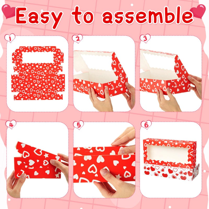 Tenceur 48 Pcs Pieces Valentine's Day Cookie Boxes with Window & Lid 12.5 x 5.5 x 2.5 Inch Red and White Heart Bakery Boxes Valentine's Day Candy Treat Food Container for Xmas Gift - Image 5