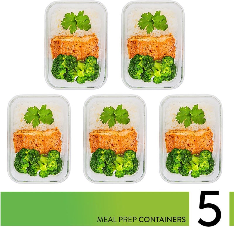 بريب ناتشورالز حاويات تحضير الوجبات من Prepnaturals، عبوة تحتوي على 5 قطع، سعة كل قطعة 36 أونصة – مقاومة للماء والميكروويف والفريزر والفرن، مزودة بأغطية وتحتوي على عدة أقسام. - Image 2