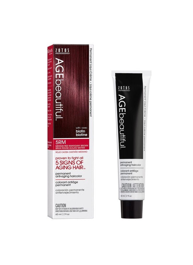 AGE beautiful صبغة شعر دائمة من Liqui Creme 100% لتغطية الشعر الرمادي ومضادة للشيخوخة، صبغة شعر بالبيوتين لشعر أكثر كثافة وامتلاءً، صبغة صالون احترافية 5Rm أحمر متوسط بني ماهوجني  - Image 1