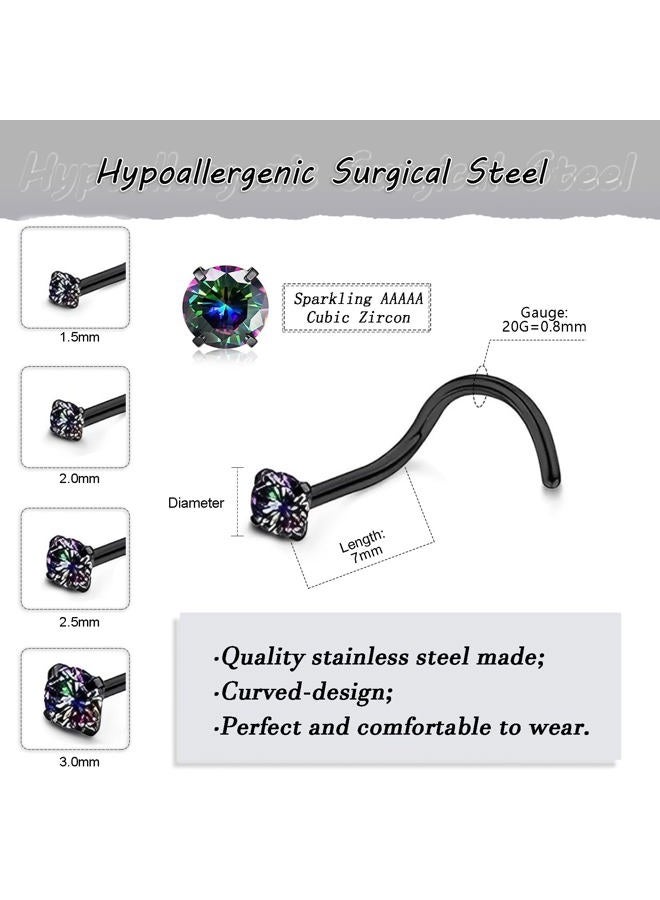 GingYing 8Pcs 20G Nose Studs for Women Men, Hypoallergenic 316L Surgical Steel with Sparkling Cubic Zirconia (1.5-2-2.5-3mm) Screw and Corkscrew Nose Piercings Studs for Daily Comfort and Style, 20G, Stainless - Image 2