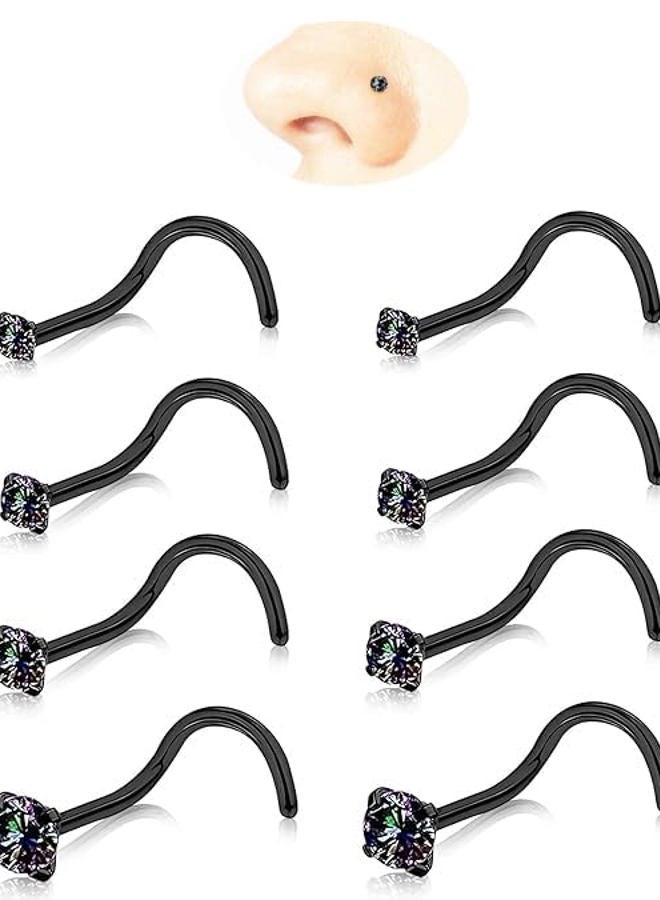 GingYing 8Pcs 20G Nose Studs for Women Men, Hypoallergenic 316L Surgical Steel with Sparkling Cubic Zirconia (1.5-2-2.5-3mm) Screw and Corkscrew Nose Piercings Studs for Daily Comfort and Style, 20G, Stainless - Image 1