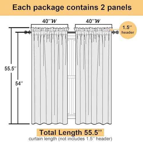 Lecloud Short Sheer Curtains 54 Inches Length 2 Panels, Light Filtering Voile Curtain Drapes for Half Window Kitchen Bedroom, Basic Rod Pocket Living Room Sheer Curtains, 40Wx54L Inches, Sage Green - Image 4