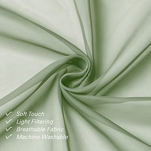 Lecloud Short Sheer Curtains 54 Inches Length 2 Panels, Light Filtering Voile Curtain Drapes for Half Window Kitchen Bedroom, Basic Rod Pocket Living Room Sheer Curtains, 40Wx54L Inches, Sage Green - Image 3