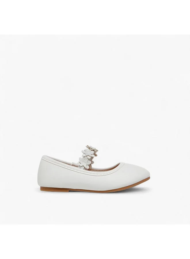 Girls Floral Accent Ballerina Shoes with Elasticated Strap