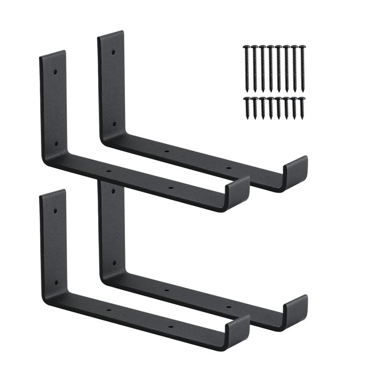 Home Master Hardware 4 Pack Shelf Brackets, Heavy Duty 9 Inch J Shelf Bracket with Lip, Industrial Wall-Mounted Floating Supports for 8.8" Wide Lumber Board, Matte Black, HOME MASTER HARDWARE - Image 1