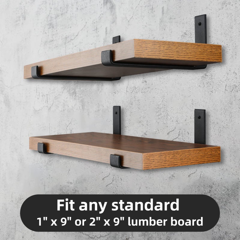 Home Master Hardware 4 Pack Shelf Brackets, Heavy Duty 9 Inch J Shelf Bracket with Lip, Industrial Wall-Mounted Floating Supports for 8.8" Wide Lumber Board, Matte Black, HOME MASTER HARDWARE - Image 4