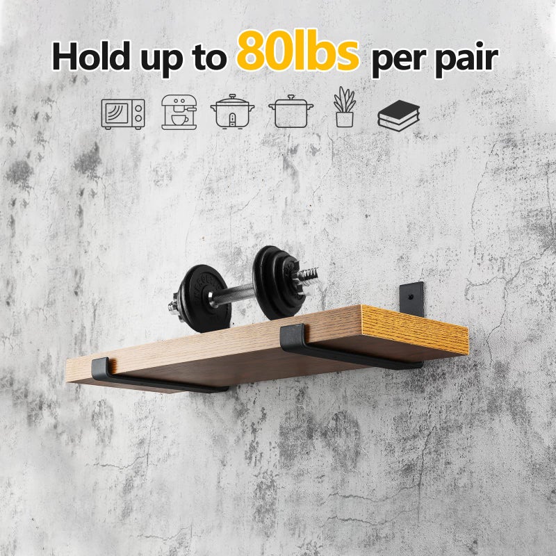 Home Master Hardware 4 Pack Shelf Brackets, Heavy Duty 9 Inch J Shelf Bracket with Lip, Industrial Wall-Mounted Floating Supports for 8.8" Wide Lumber Board, Matte Black, HOME MASTER HARDWARE - Image 3