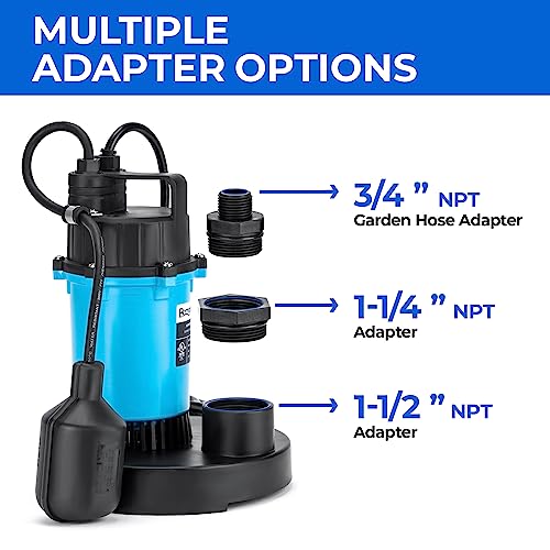 BOMGIE 1/2HP Sump Pump 2980GPH Submersible Water Pump with Automatic Float Switch, Clean/Dirty Water Utility Pump for Pool Draining, Basement Flooding, Irrigation with 10ft Power Cord - Image 3