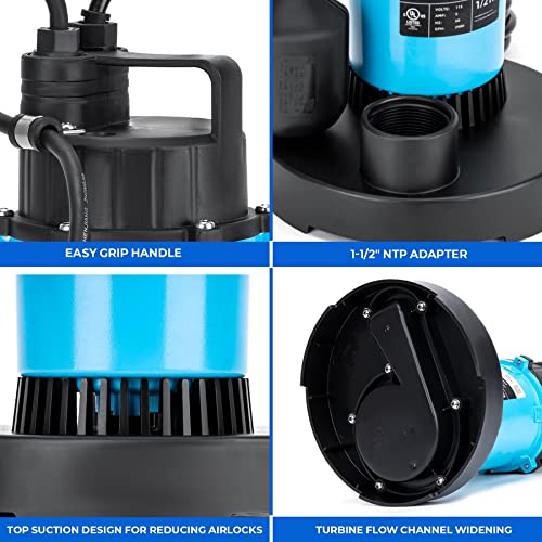 BOMGIE 1/2HP Sump Pump 2980GPH Submersible Water Pump with Automatic Float Switch, Clean/Dirty Water Utility Pump for Pool Draining, Basement Flooding, Irrigation with 10ft Power Cord - Image 5