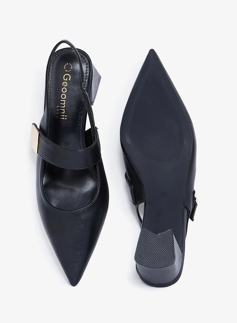 Geoomnii BLACK Geoomnii Mid Heel Mules for Women – Stylish Backless Slip-On Heels for Office, Party & Everyday Wear for Women | Best Price UAE