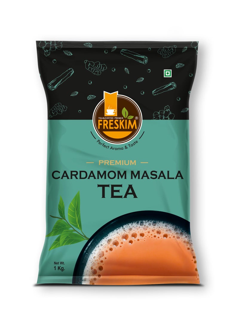 FRESKIM Premium/low sugar Cardamom Masala Tea Premix | low sugar Masala Tea Powder | Masala | 1Kg Pack | Perfect Aroma & Taste | Readymade | Instant | Vending Machine - Image 1