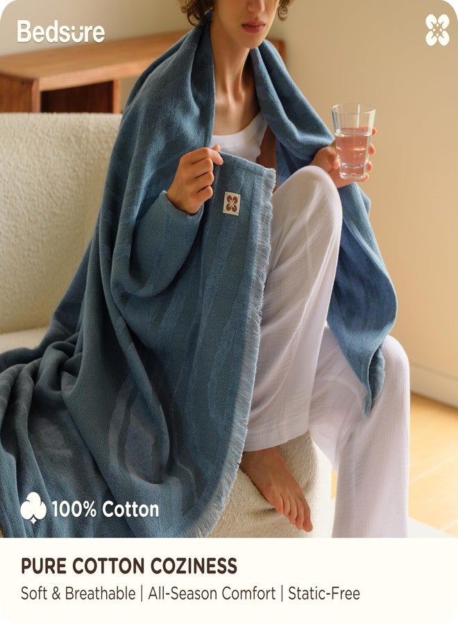 Bedsure 100% Cotton Throw Blanket for Couch - Chenille Woven Textured Blanket Gifts for Women, Cozy and Soft for All Seasons, Home Decor Boho Throw for Bed, Sofa, Tapestry, 50x60 Inches - Image 2