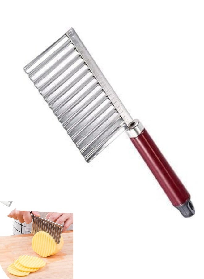 Crinkle Cut Vegetable & Fruit Knife – Wavy Stainless Steel Blade French Fry and Salad Cutter – Decorative Potato Slicer for Home Kitchen Use - Image 1