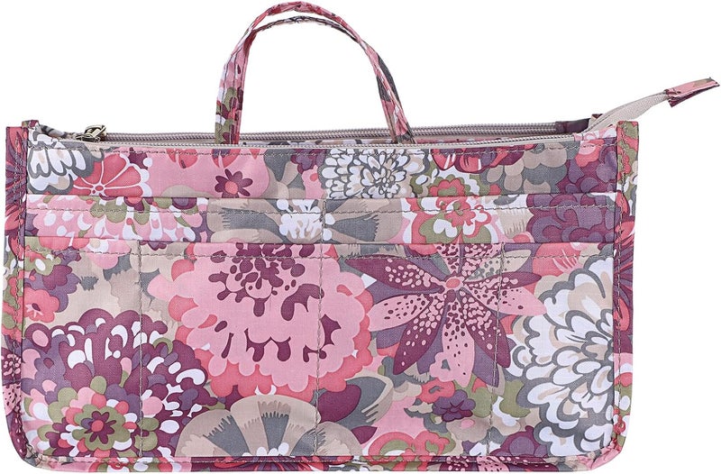 BTSKY Printing Handbag Organizers Inside Purse Insert - High Capacity 13 Pockets Bag Tote Organizer with Handle (Peony) - Image 1