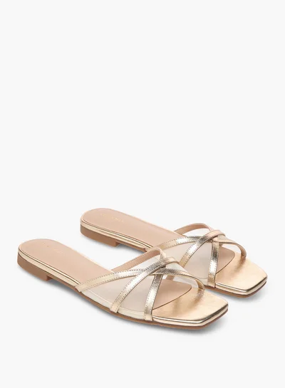 Flora Bella By Shoexpress Mesh Detail Slip-On Cross Strap Sandals