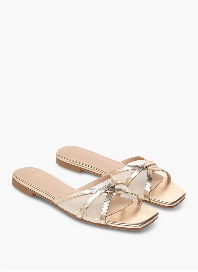 Flora Bella By Shoexpress Mesh Detail Slip-On Cross Strap Sandals