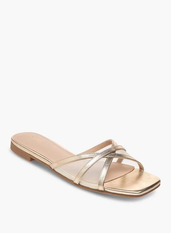 Mesh Detail Slip-On Cross Strap Sandals