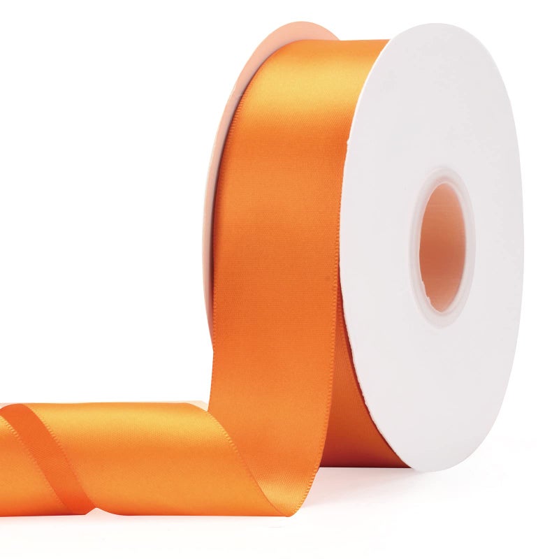 Ewaymado Solid Color Orange Double Faced Satin Ribbon 112 X 50 Yards Fabric Ribbons Perfect for Wedding and Party DecorationGift Wrapping Sewing Crafts