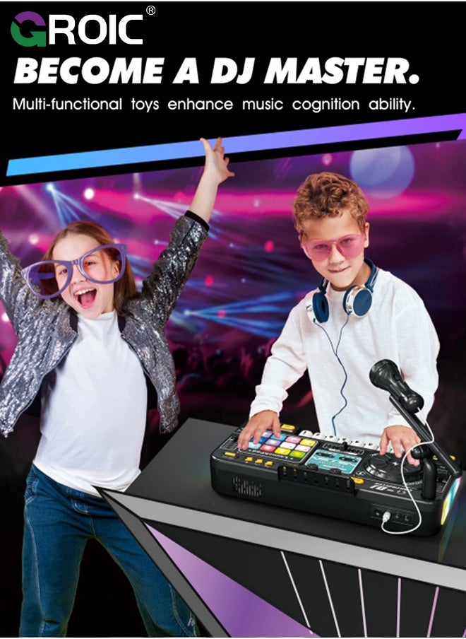GROIC DJ Mixer Toys for Toddlers, Electronic Baby Musical DJ Toys with Lights, Songs, Sound Effects, Microphone,Musical DJ Turntable,Electronic Piano Instrument Playset with Karaoke Microphone,Musical Toy  - Image 5