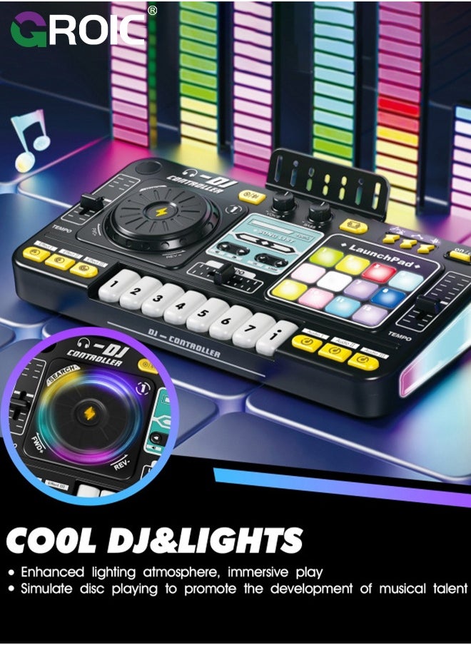 GROIC DJ Mixer Toys for Toddlers, Electronic Baby Musical DJ Toys with Lights, Songs, Sound Effects, Microphone,Musical DJ Turntable,Electronic Piano Instrument Playset with Karaoke Microphone,Musical Toy  - Image 4