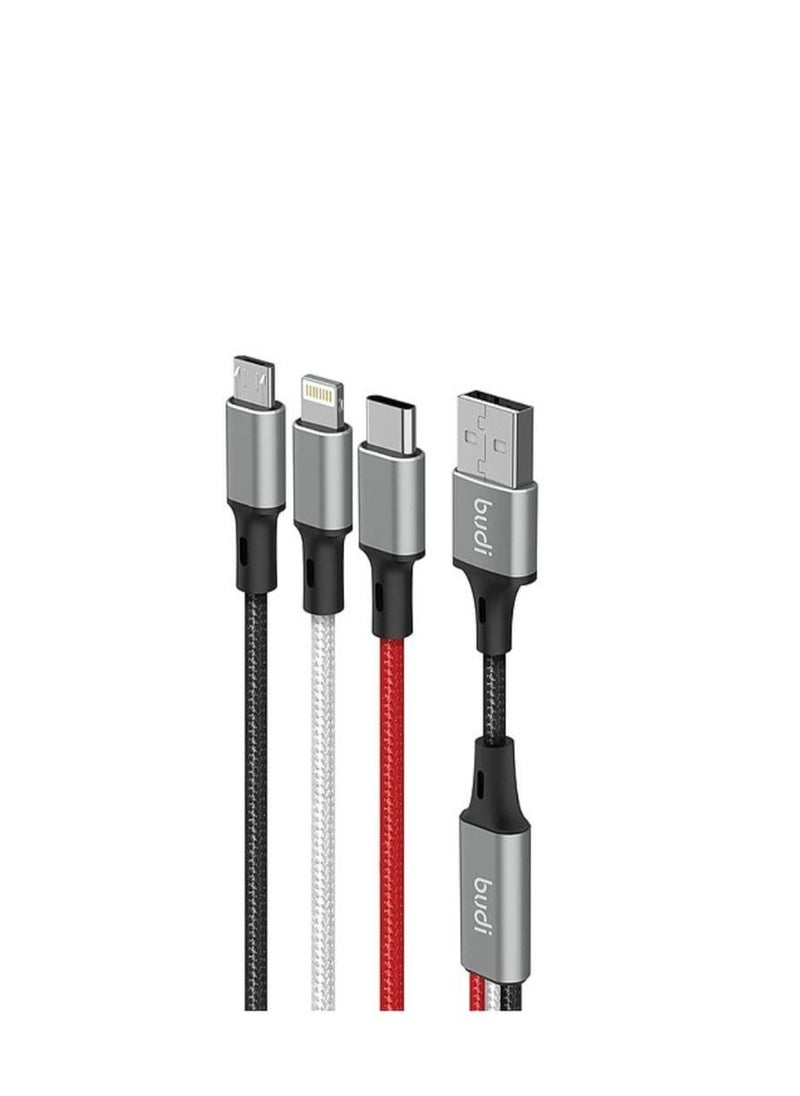 budi BUDI 3 IN 1 CHARGE CABLE LIGHTENING/ TYPE C/ MICRO USB1 METER DC203A8  - Image 1