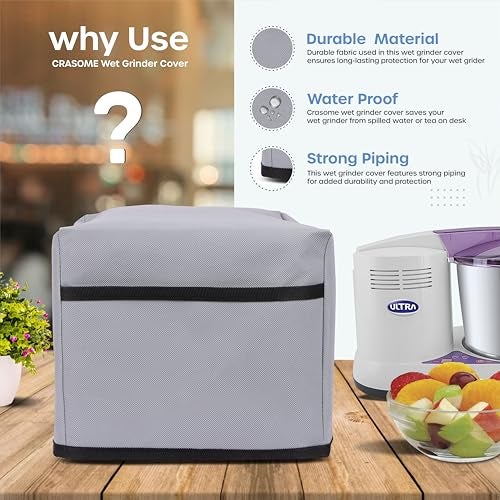 Crasome Dust Proof Water Resistant Kitchen Wet Grinder Cover for 2 Litre Table Top Ultra Perfect S | Ultra Perfect Plus - Grey - Image 5