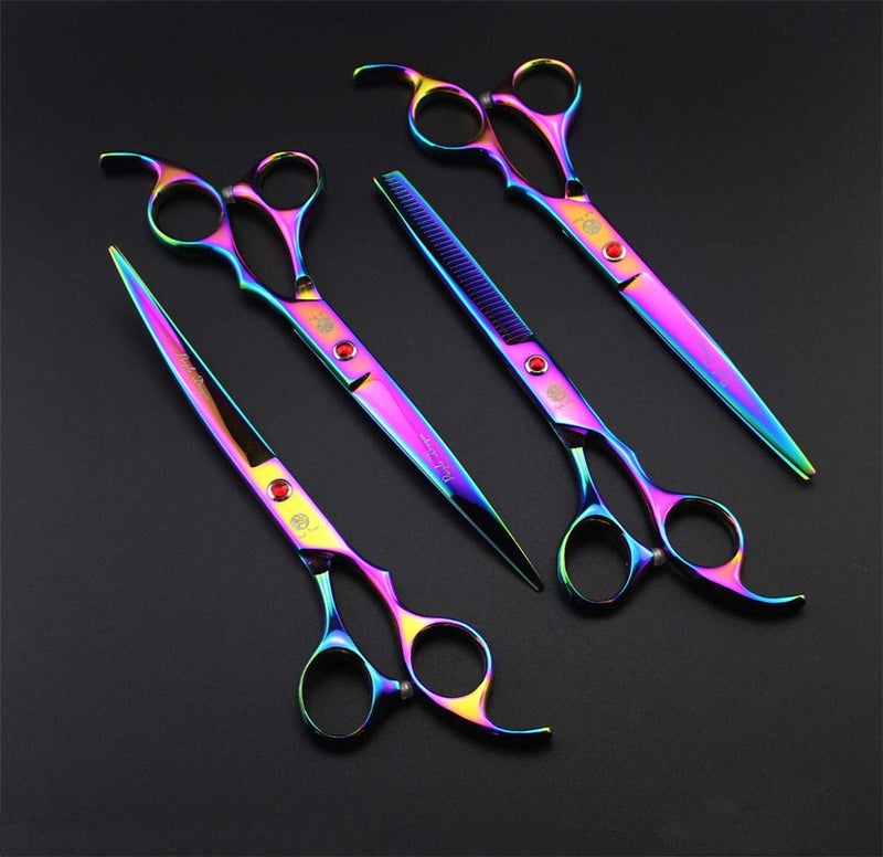 Purple Dragon Professional 7.0 inch 4PCS Pet Grooming Scissors Kit Japan Premium Steel Straight & Curved & Thinning Blade Dog Hair Cutting Shears Set with Case - Image 5