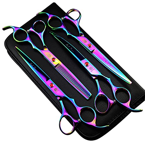 Purple Dragon Professional 7.0 inch 4PCS Pet Grooming Scissors Kit Japan Premium Steel Straight & Curved & Thinning Blade Dog Hair Cutting Shears Set with Case - Image 1