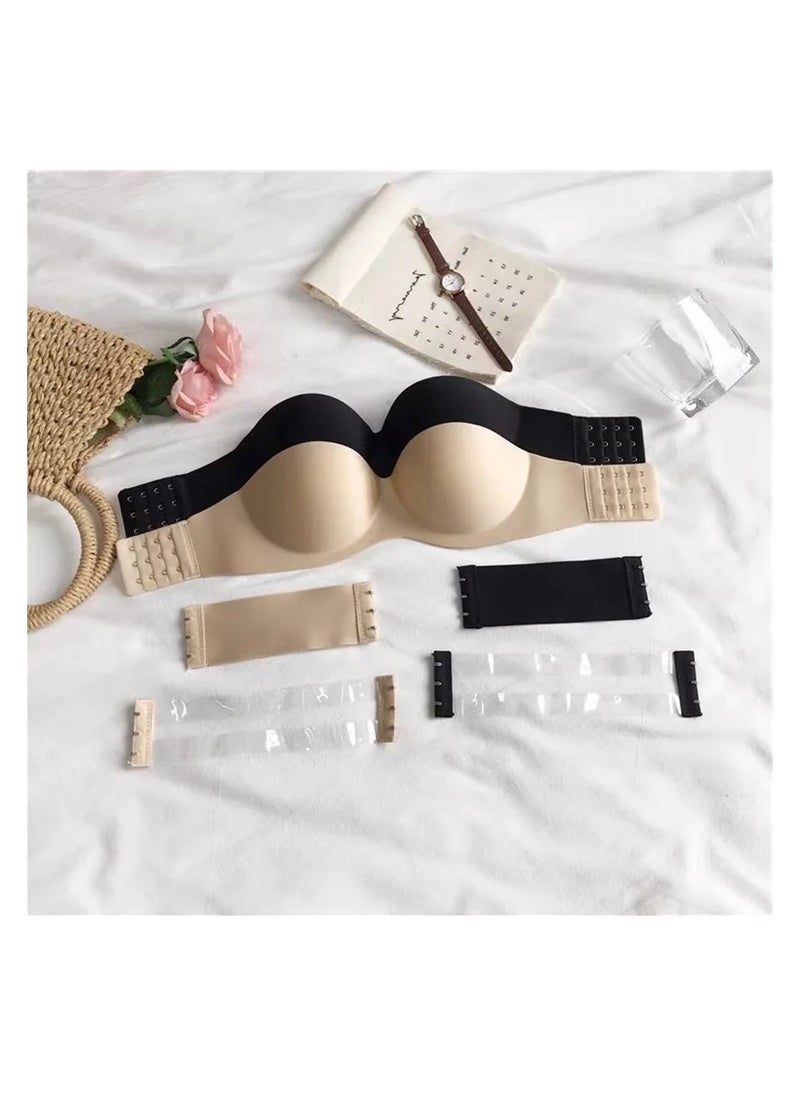 Generic 3 Pieces Women Strapless Bra with Optional Transparent Straps Push Up Bra  - Image 3